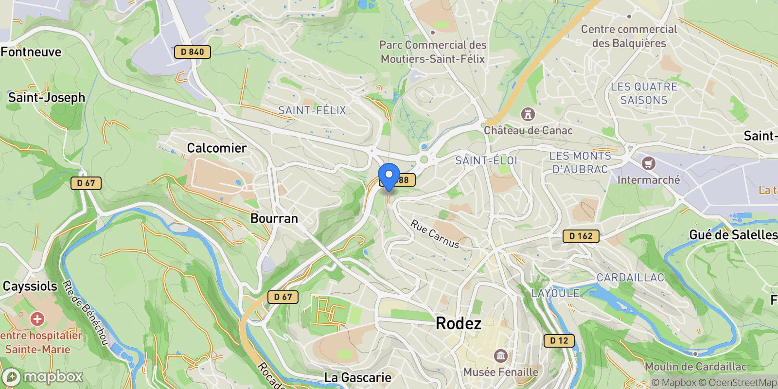 Map showing Rodez, Occitanie, France.