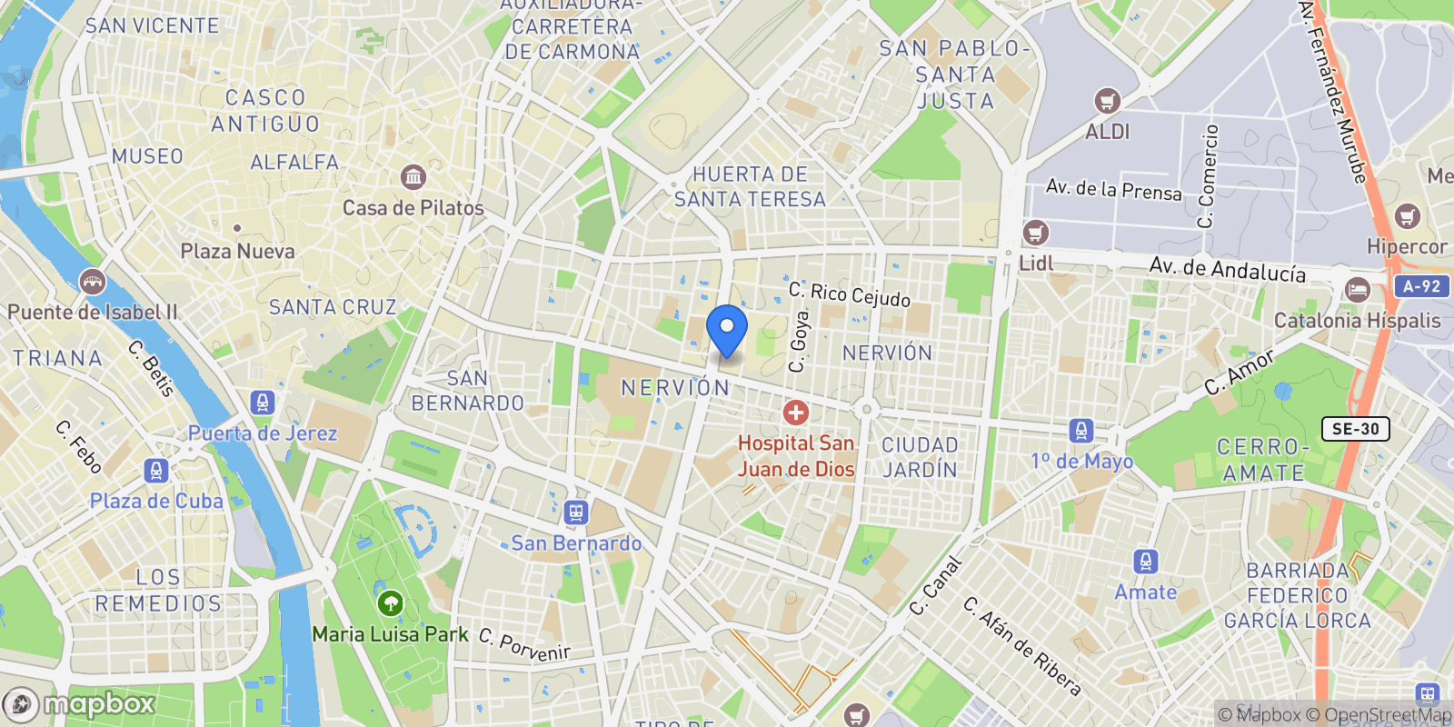 Map showing Nervión, Sevilla, SEVILLA, Sevilla, Nervion, Seville, Spain.