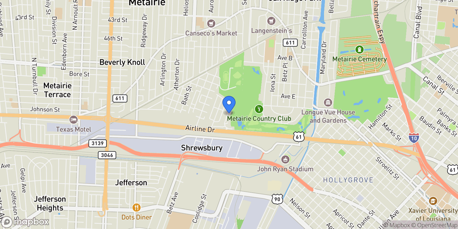 Map showing 54 Beresford Drive , Metairie, LA 70001, Metairie, Louisiana, United States.