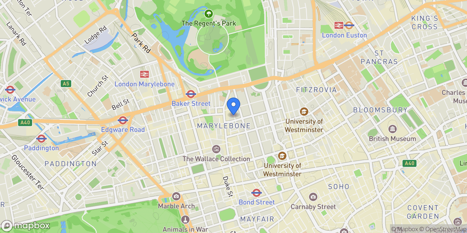 Map showing Devonshire Place, London, England, United Kingdom.