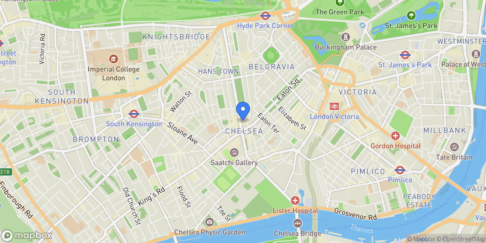 Map showing Cadogan Place, London, England, United Kingdom.