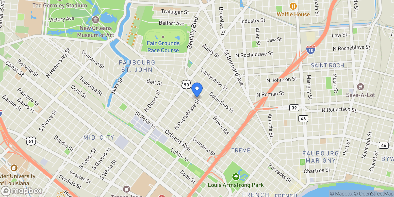 Map showing 2401 Esplanade Avenue , New Orleans, LA 70119, New Orleans, Louisiana, United States.