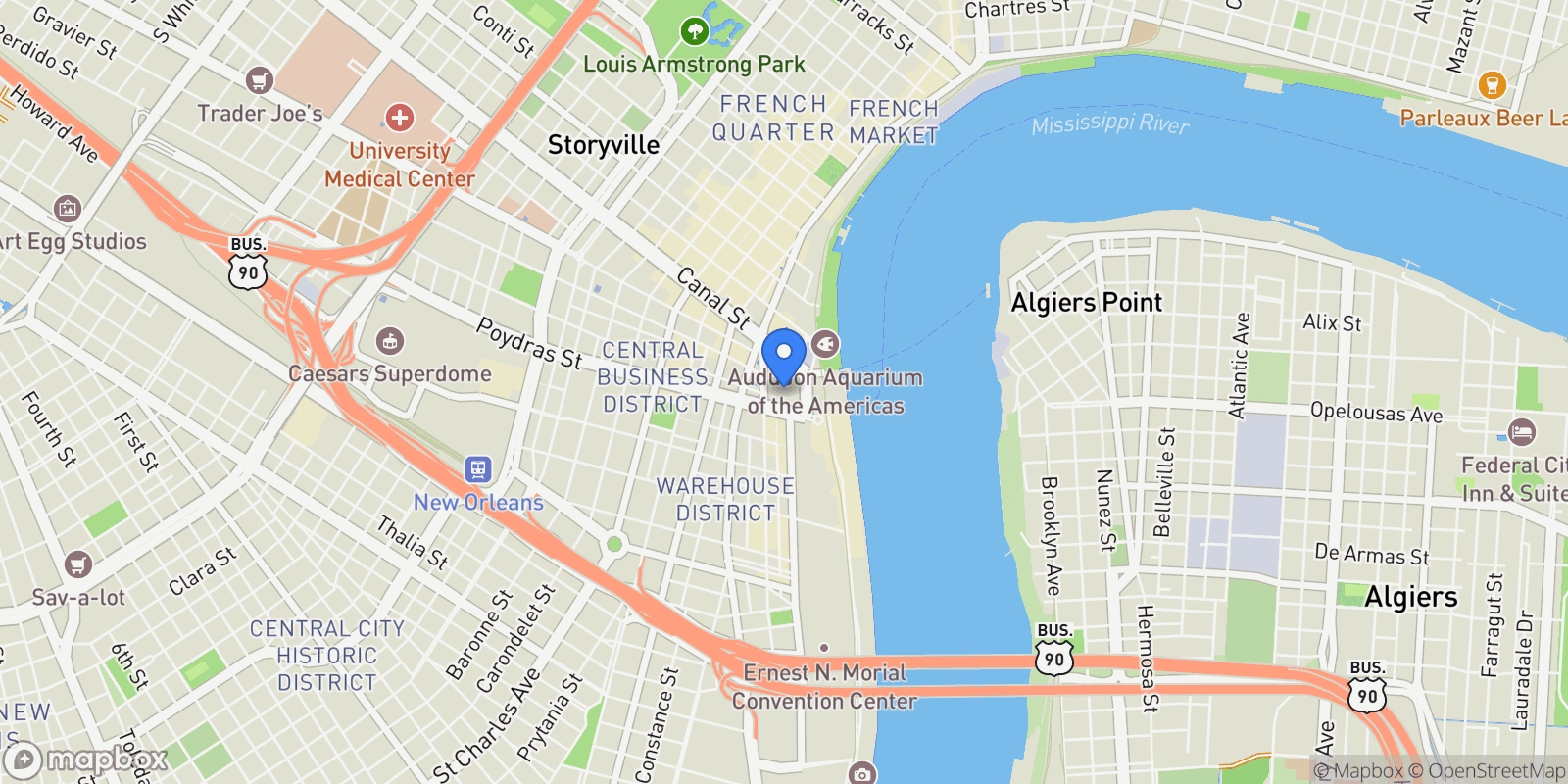 Map showing 2 Canal Street Unit#2505 , New Orleans, LA 70130, New Orleans, Louisiana, United States.