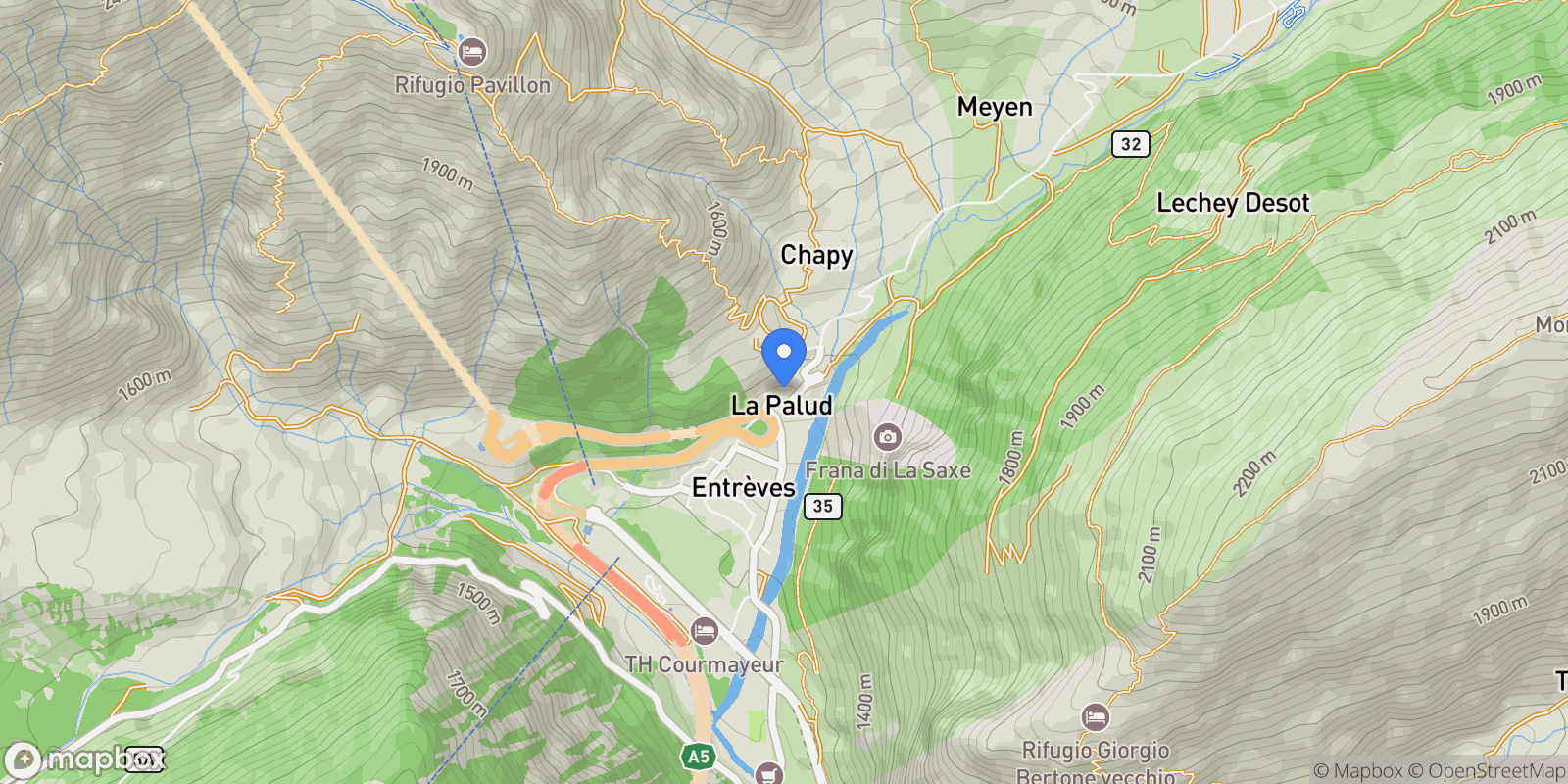 Map showing Piazzale della Funivia, Courmayeur, AO 11013, Courmayeur, Aosta, Italy.