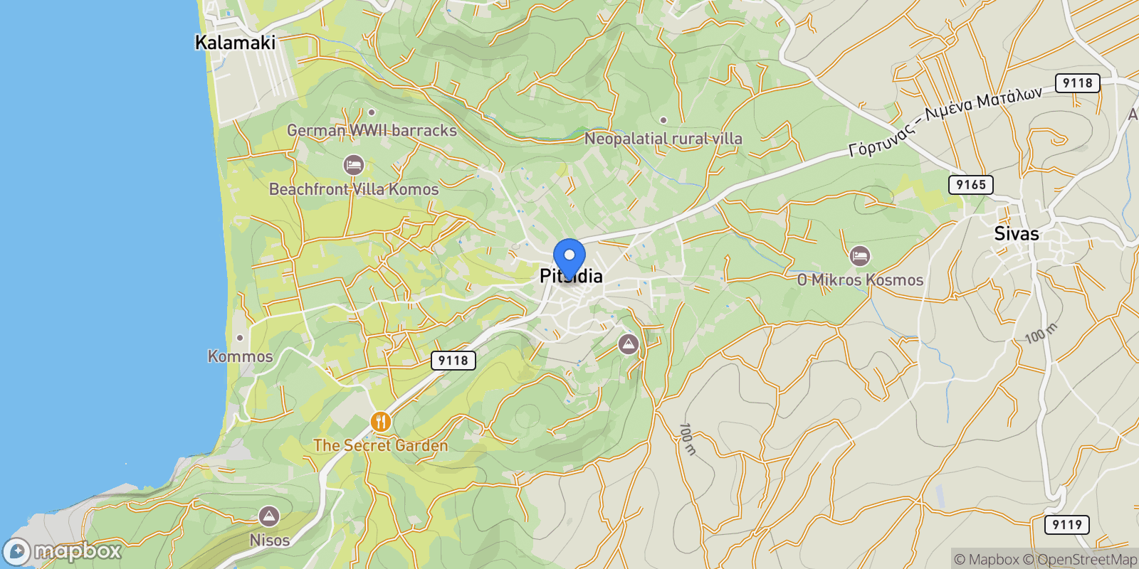 Map showing Community of Pitsidia, Tybakio, Greece.