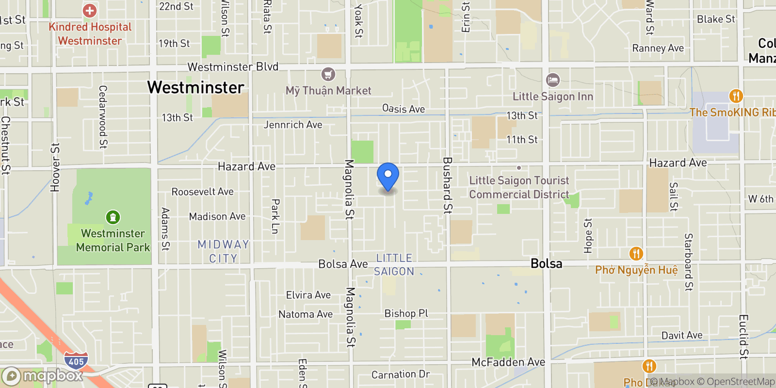 Map showing 9175 Sabre Ln, Westminster, CA 92683, Westminster, California, United States.