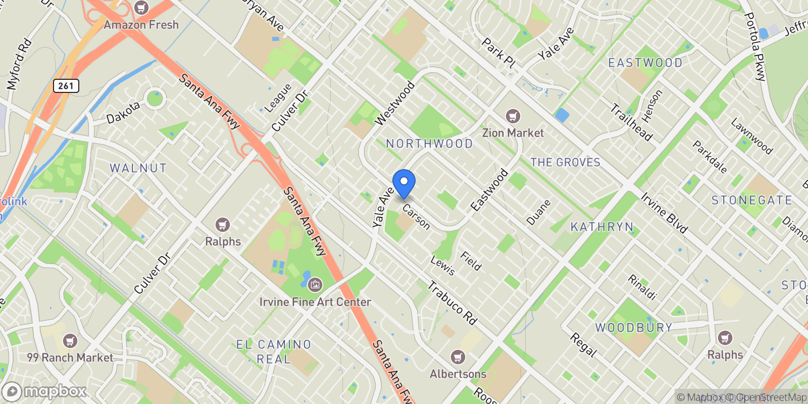 Map showing 13 Carson , LAB, Irvine, CA 92620, Irvine, California, United States.