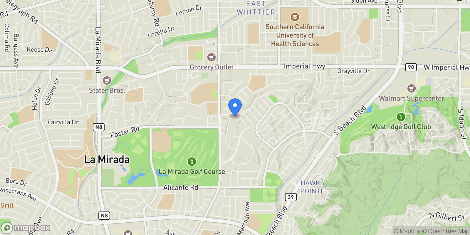 Map showing 13116 La Jolla Cr, La Mirada, CA 90638, La Mirada, California, United States.