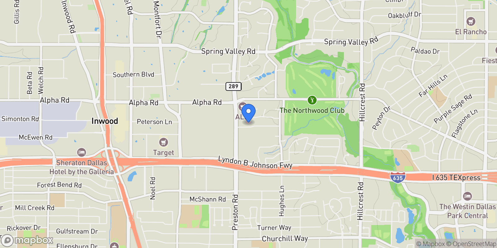Map showing 6065 Dilbeck Lane, Dallas, Texas, United States.