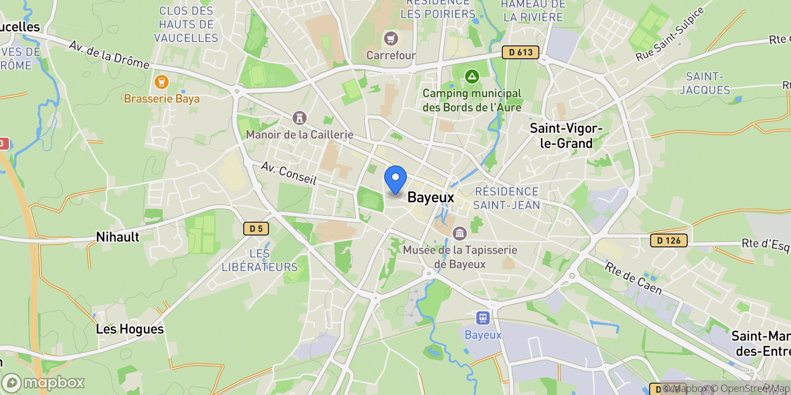 Map showing Bayeux, Normandy, France.