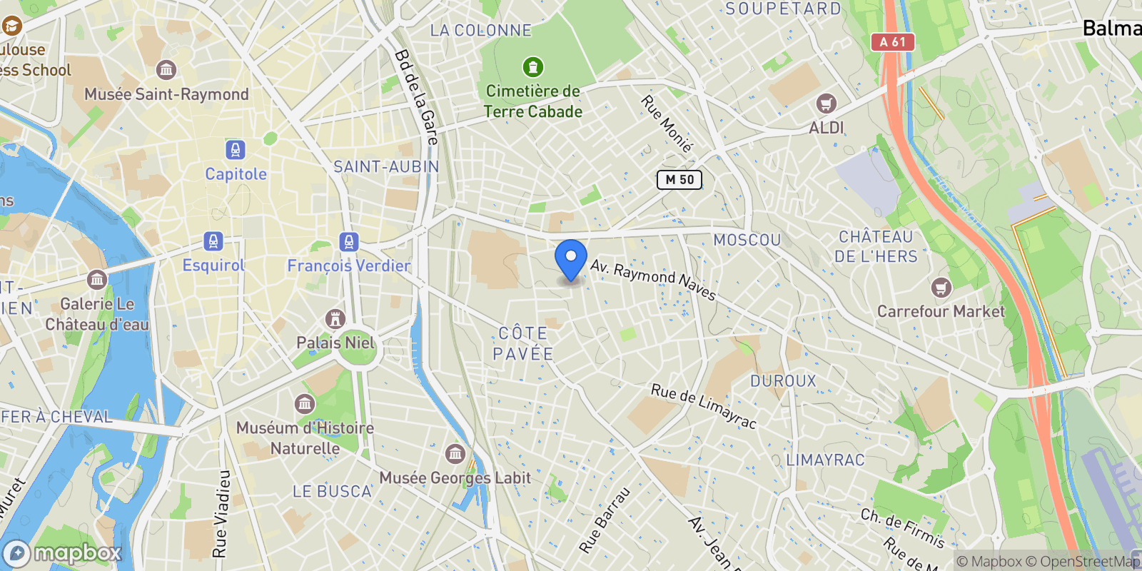 Map showing Toulouse, Occitanie, France.
