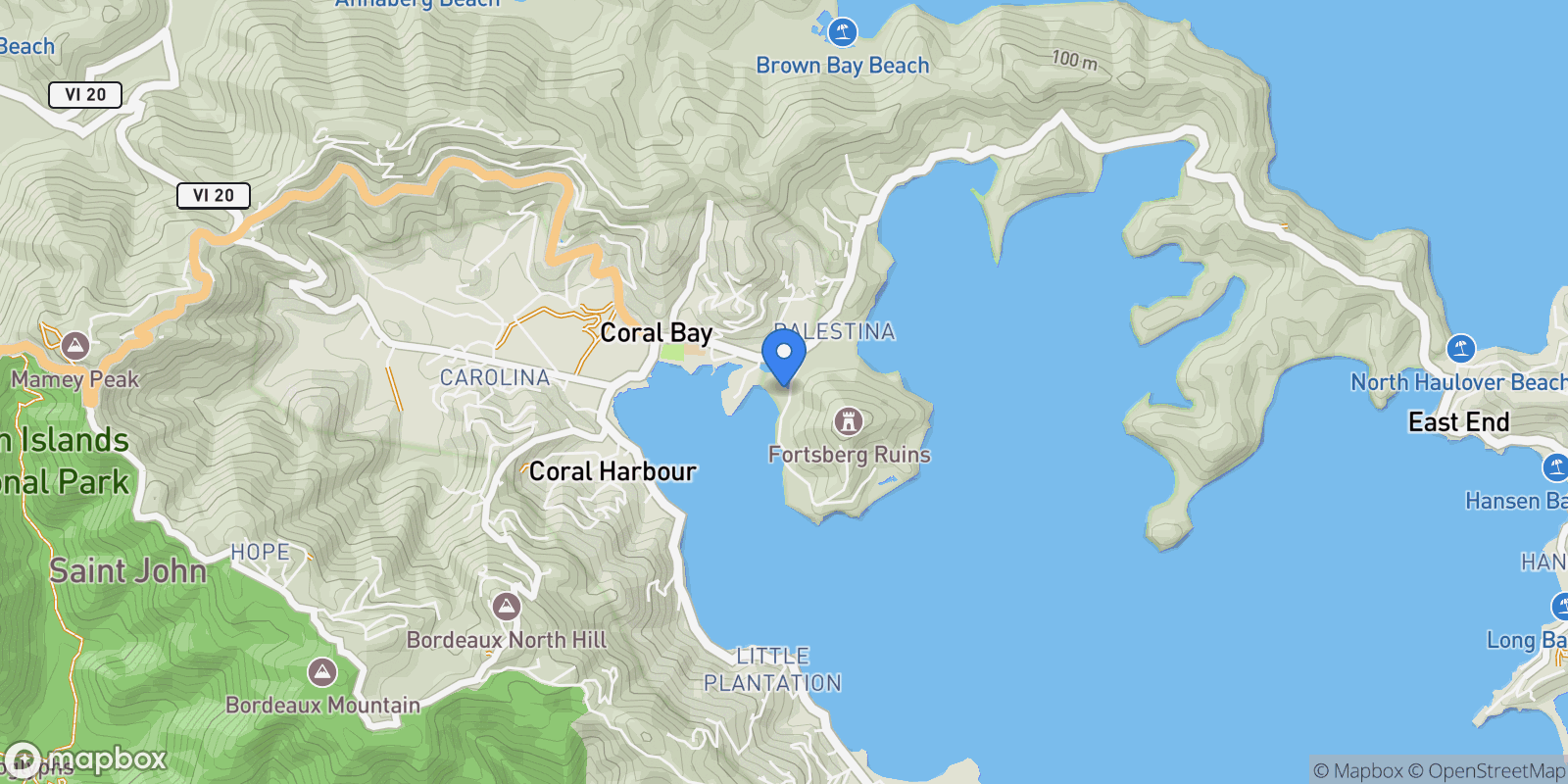 Map showing 10-8-4 Carolina Corl, St. John, VI, 830, USA, Coral Bay, St. John, U.S. Virgin Islands.