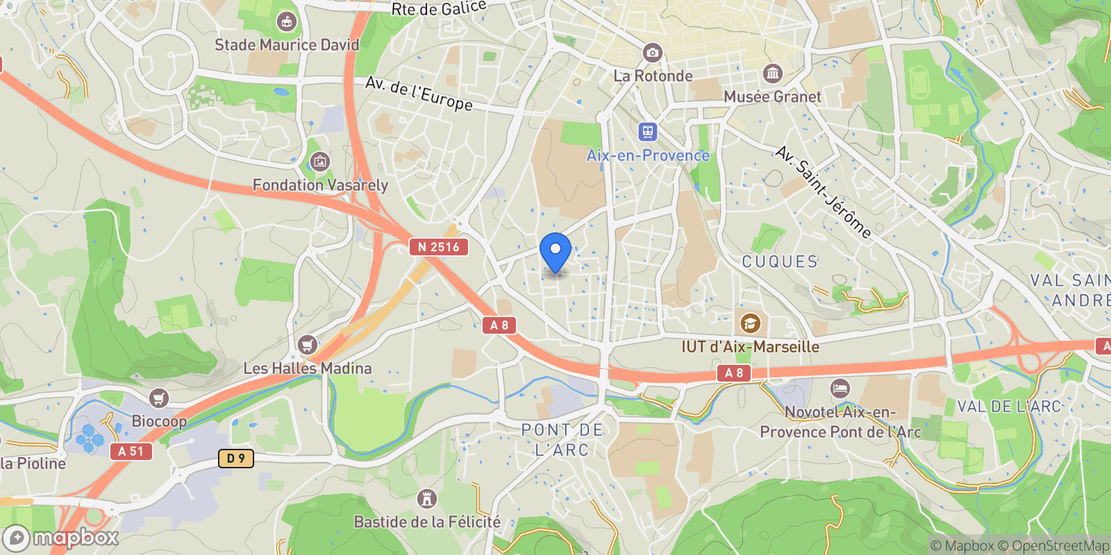 Map showing Aix-en-Provence, Provence-Alpes-Côte d'Azur, France.