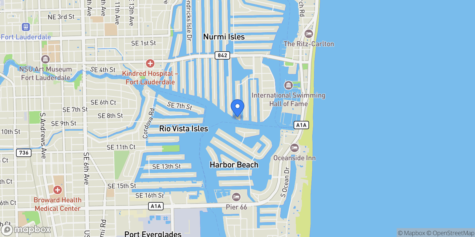Map showing 851 Flamingo Dr, Fort Lauderdale, Florida, United States.