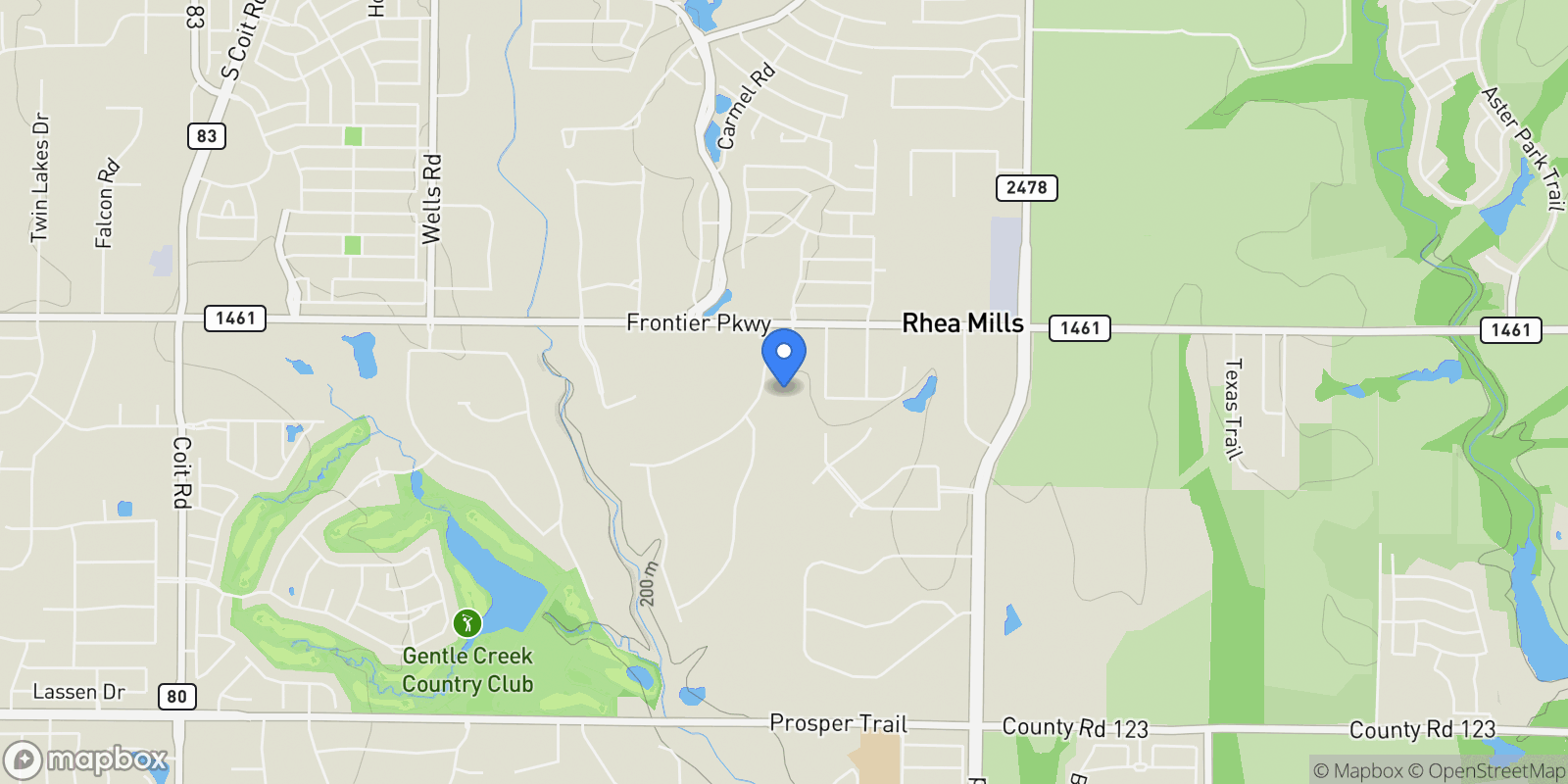 Map showing 3510 Amberwood Lane, Prosper, Texas, United States.