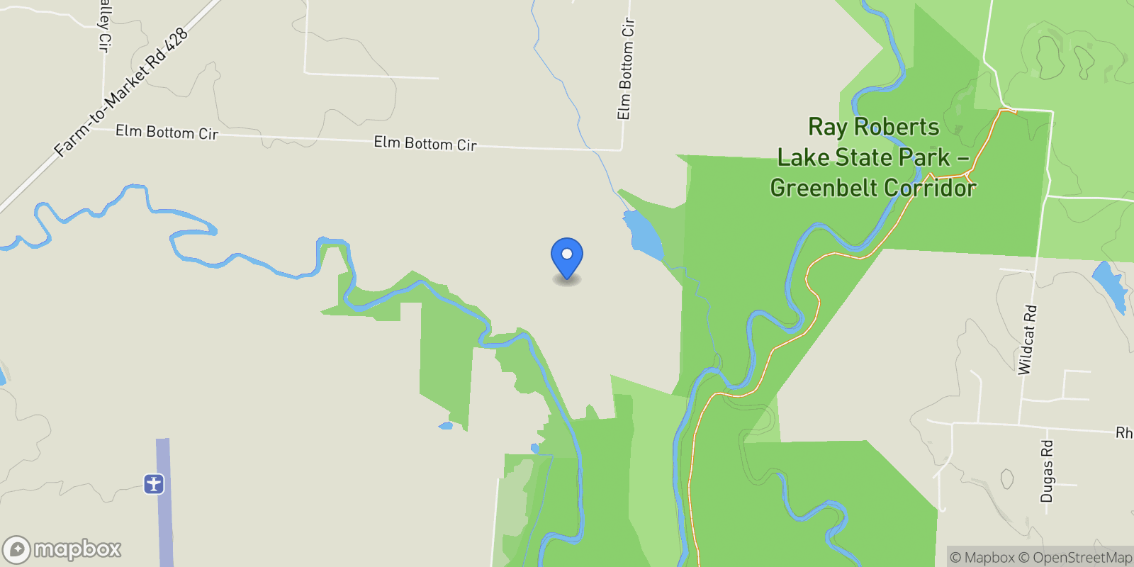 Map showing 4568 Elm Bottom Circle, Cross Roads, Texas, United States.