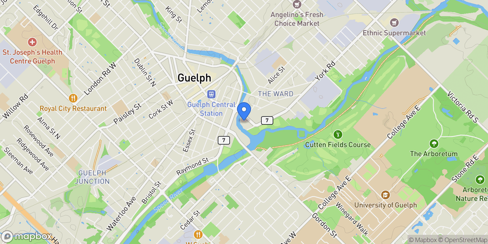 Map showing 71 Wyndham Street S 601, Guelph, Ontario, Canada.