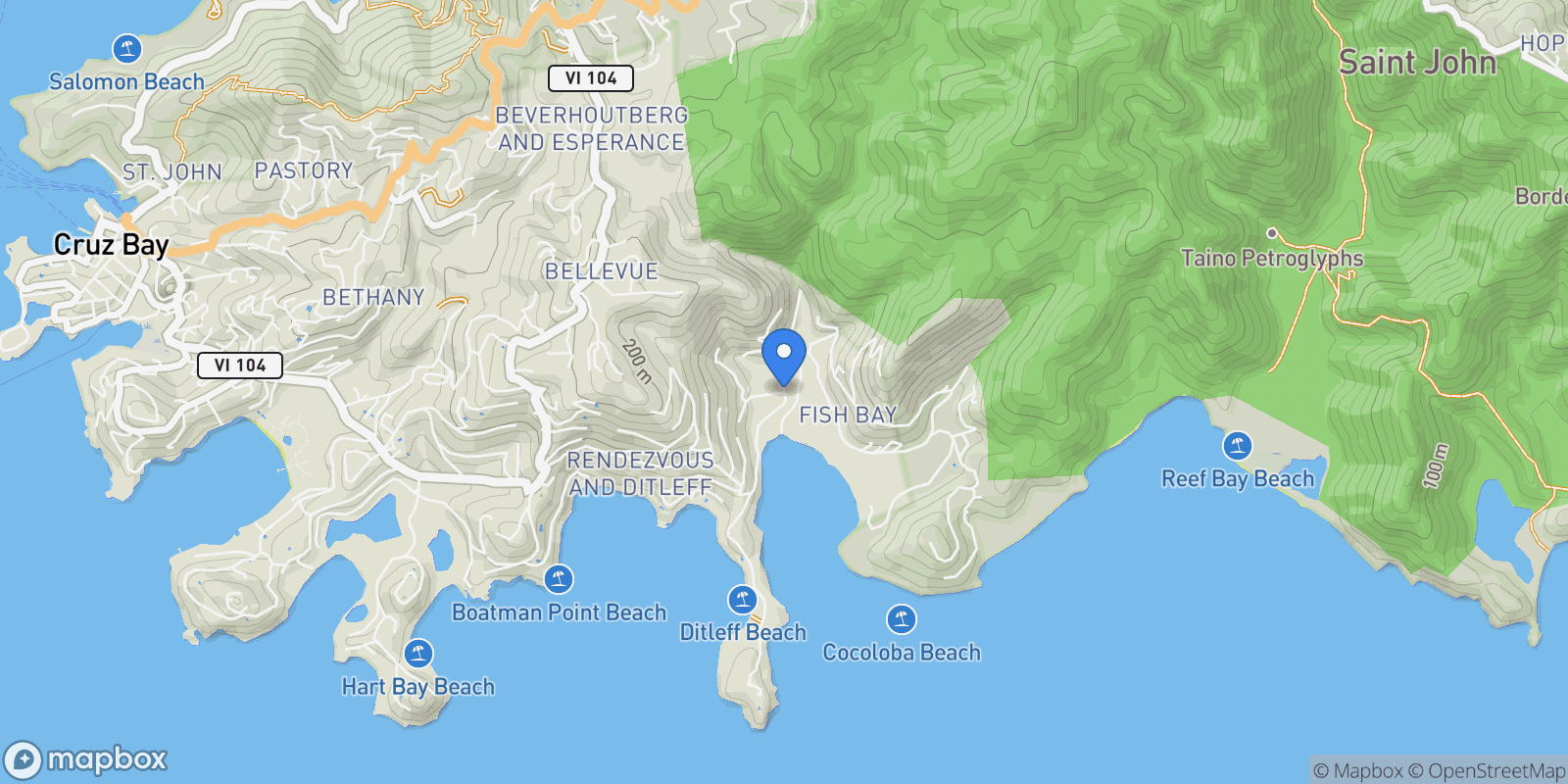 Map showing 14 Fish Bay, St. John, VIRGIN ISLANDS (U.S.), Cruz Bay, St. John, U.S. Virgin Islands.