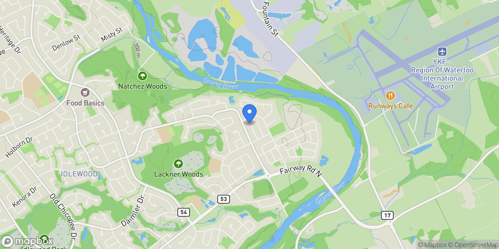 Map showing 261 Watervale Crescent, Kitchener, Ontario, Canada.