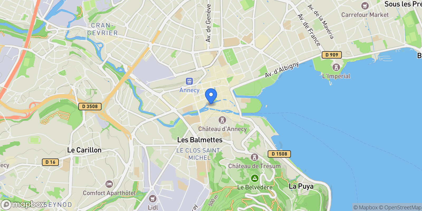 Map showing Annecy, Auvergne-Rhône-Alpes, France.