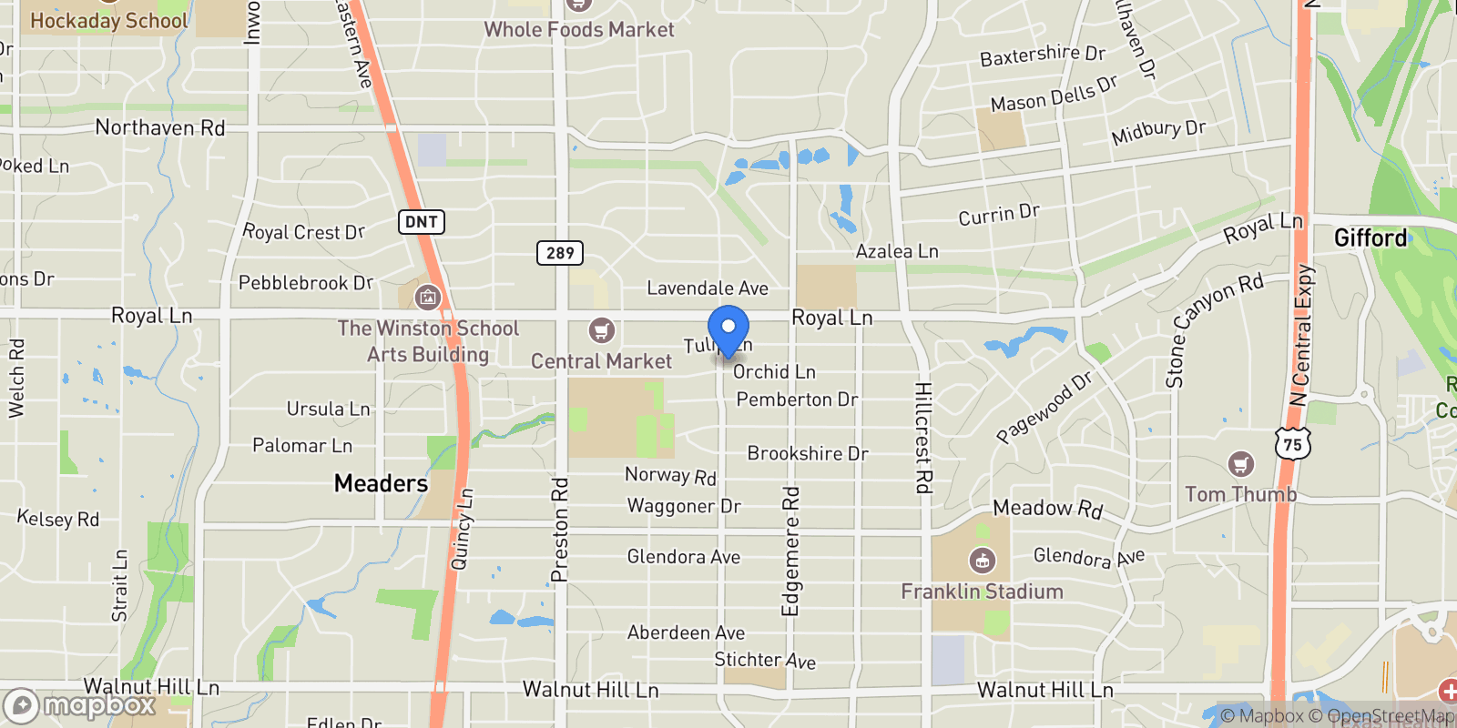 Map showing 6411 Orchid Lane, Dallas, Texas, United States.