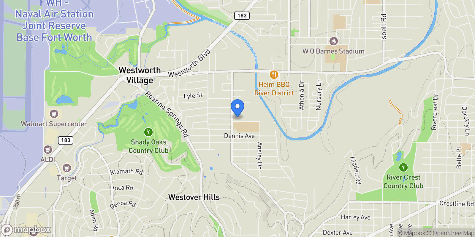 Map showing 5618 Oaks Lane, Fort Worth, Texas, United States.