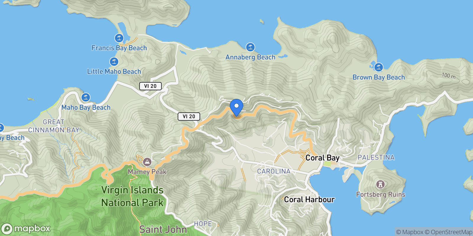 Map showing 10-8-4 Carolina, St. John, US Virgin Islands, Coral Bay, U.S. Virgin Islands.