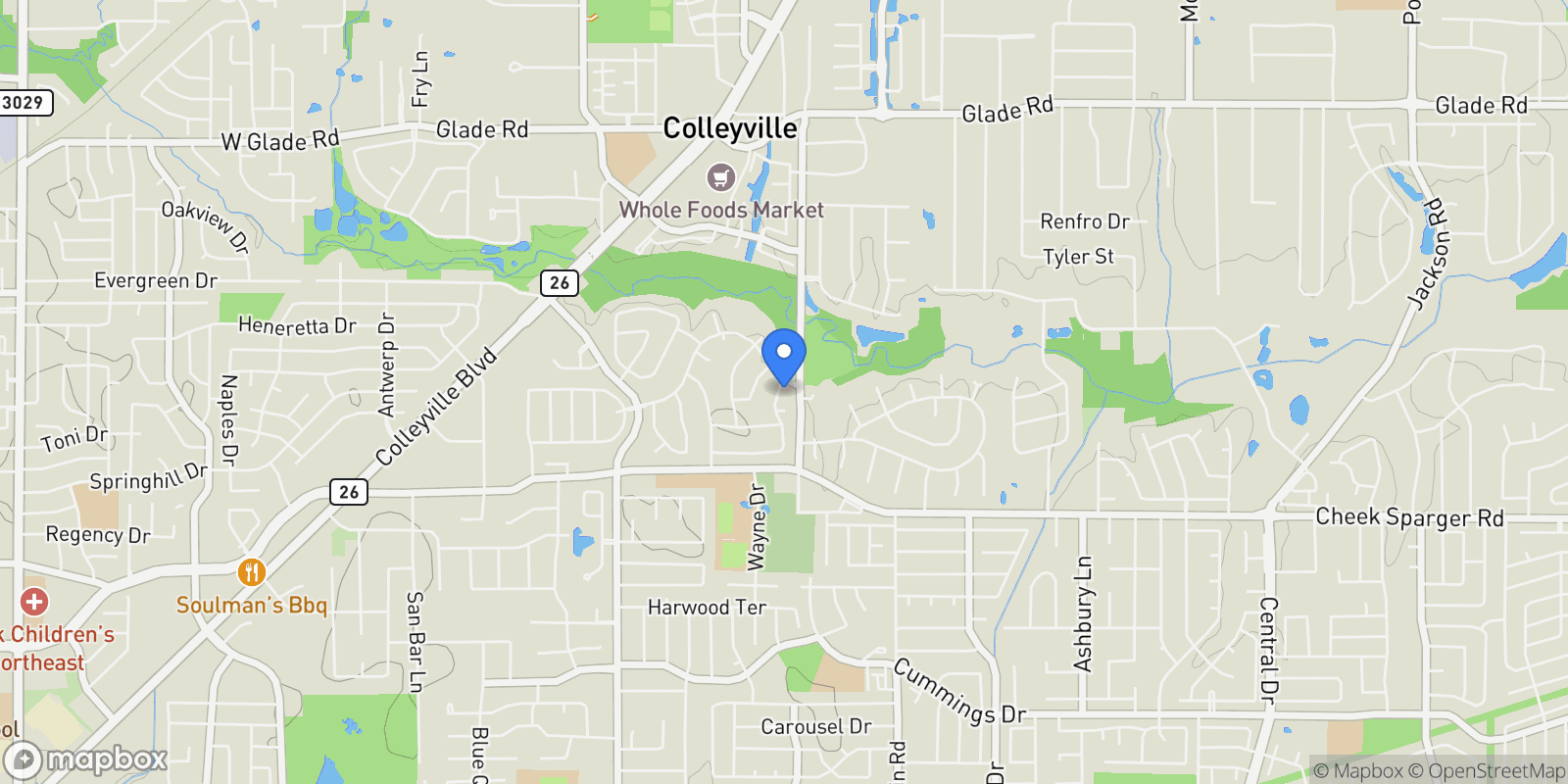 Map showing 4105 Inwood Lane, Colleyville, Texas, United States.