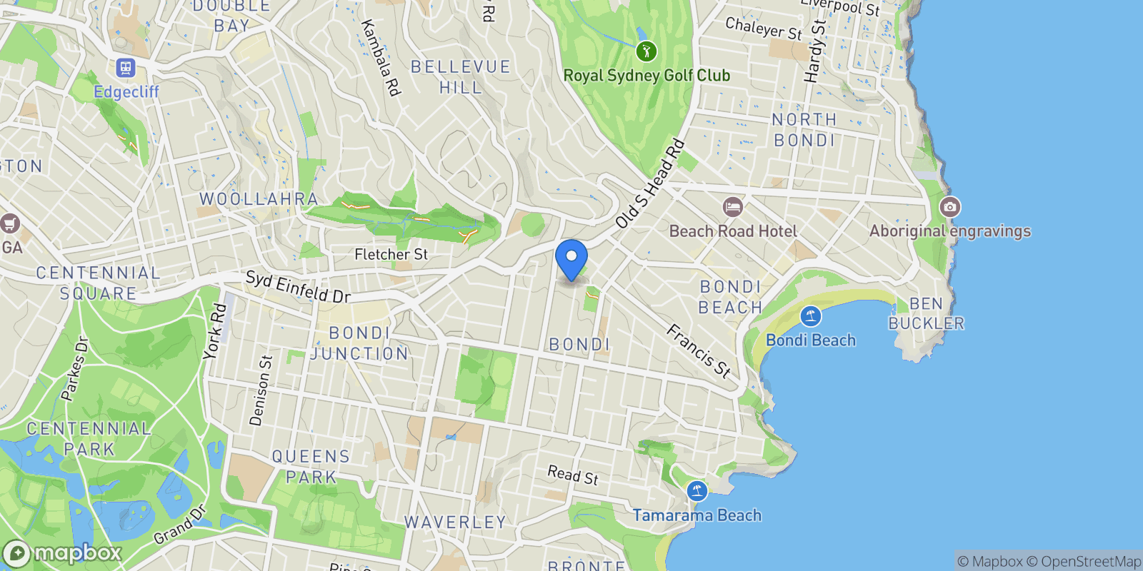 Map showing 1 Ocean St N, Bondi NSW 2026, Australia, Bondi, New South Wales, Australia.
