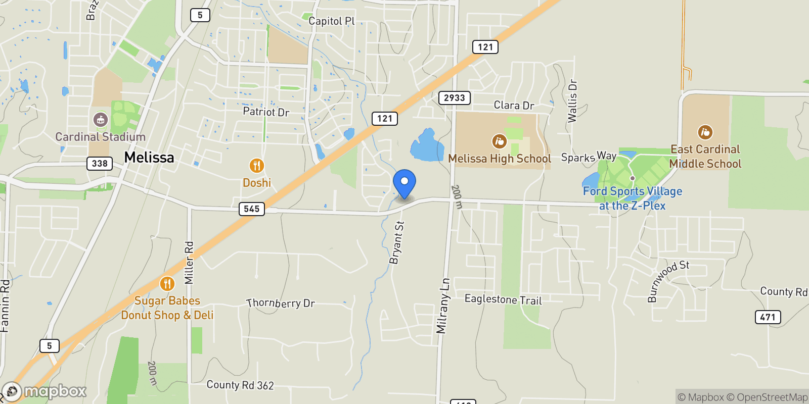 Map showing 3100 E Melissa Road, Melissa, Texas, United States.