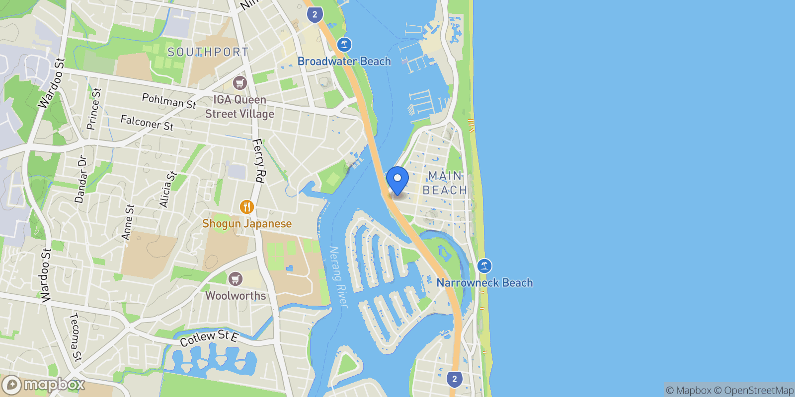Map showing 2/53 Cronin Avenue Main Beach, Gold Coast, QLD 4217, Gold Coast, Queensland, Australia.