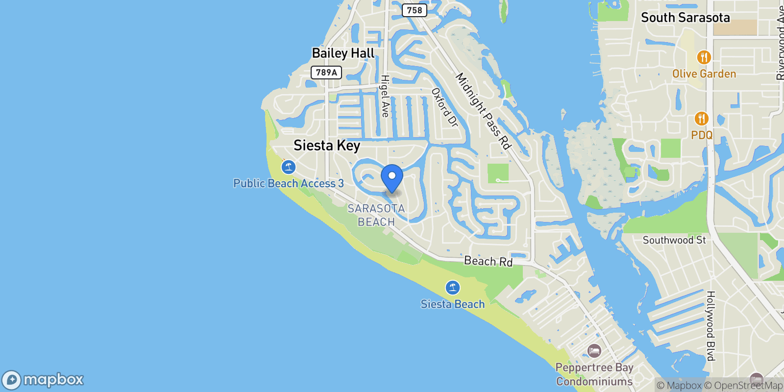Map showing 430 ISLAND CIRCLE, SARASOTA, FL 34242, Siesta Key, Florida, United States.