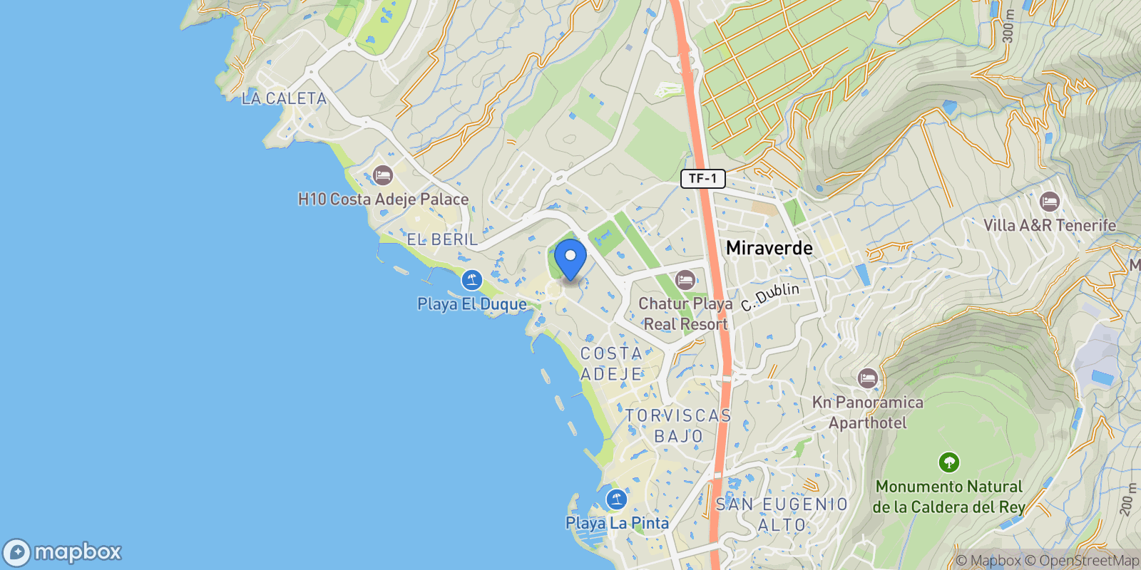 Map showing El Duque, Adeje, Santa Cruz de Tenerife, Adeje, Costa Adeje, Adeje, Canary Islands.