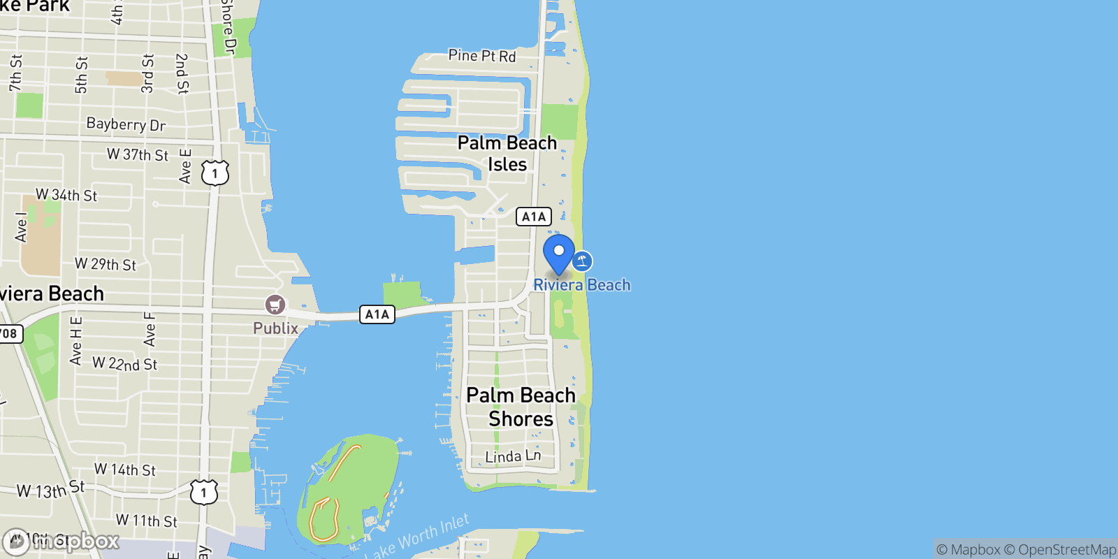 Map showing 2700 N Ocean Drive, Riviera Beach, Florida, United States.