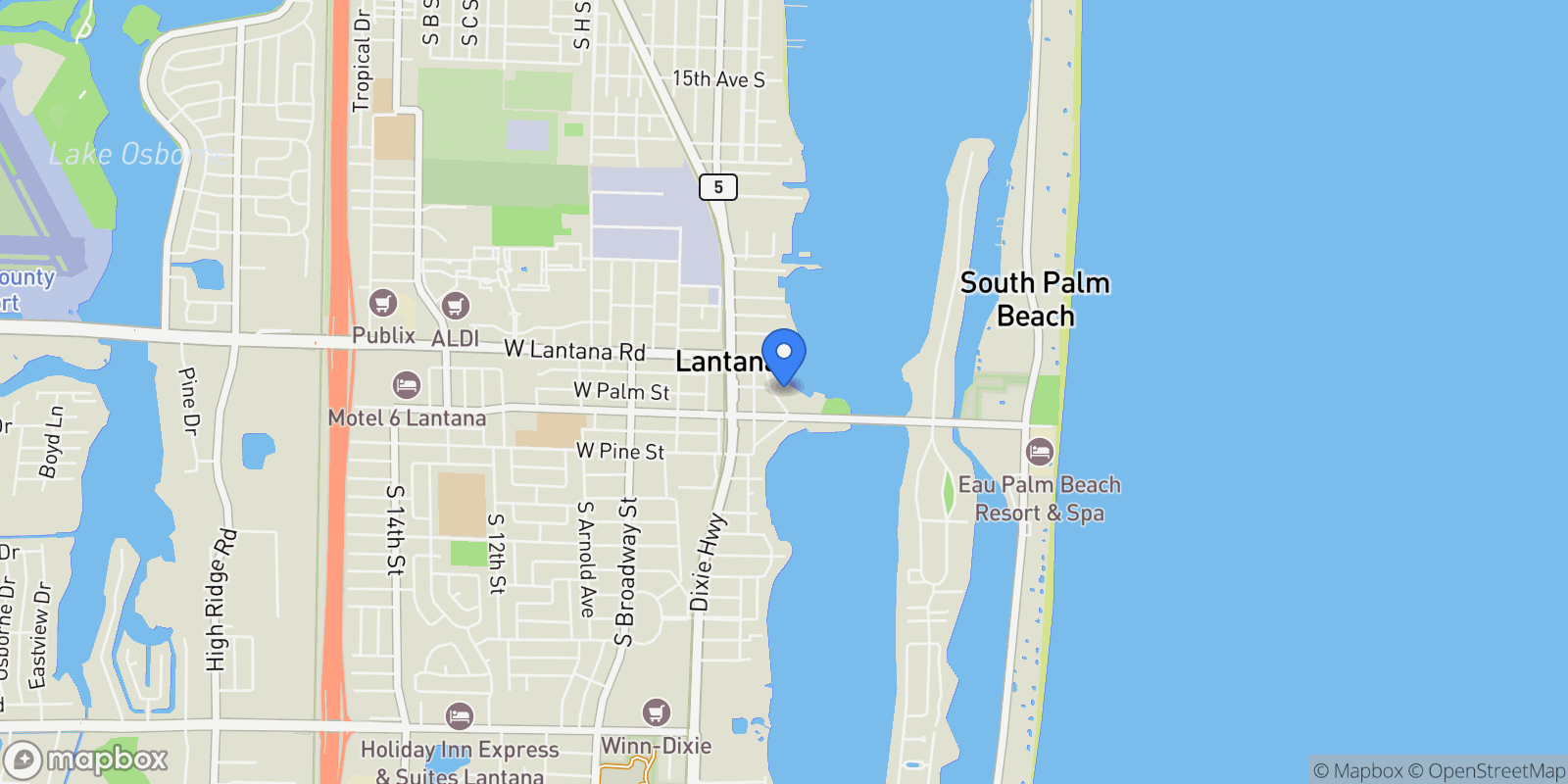 Map showing 200 N Lake Drive, Lantana, Florida, United States.