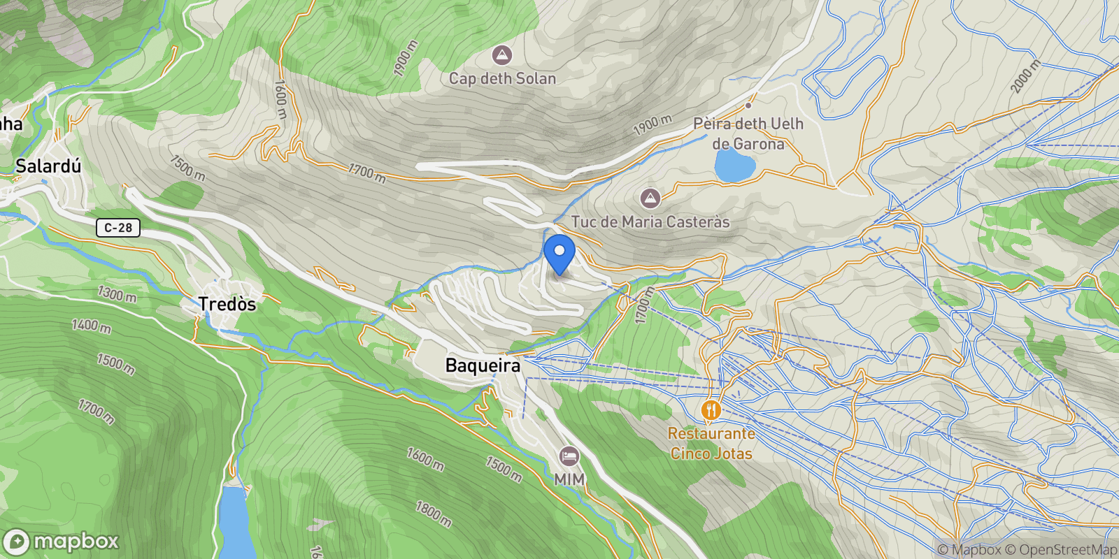Map showing , Baqueira, Baqueira, Naut Aran, Catalonia.