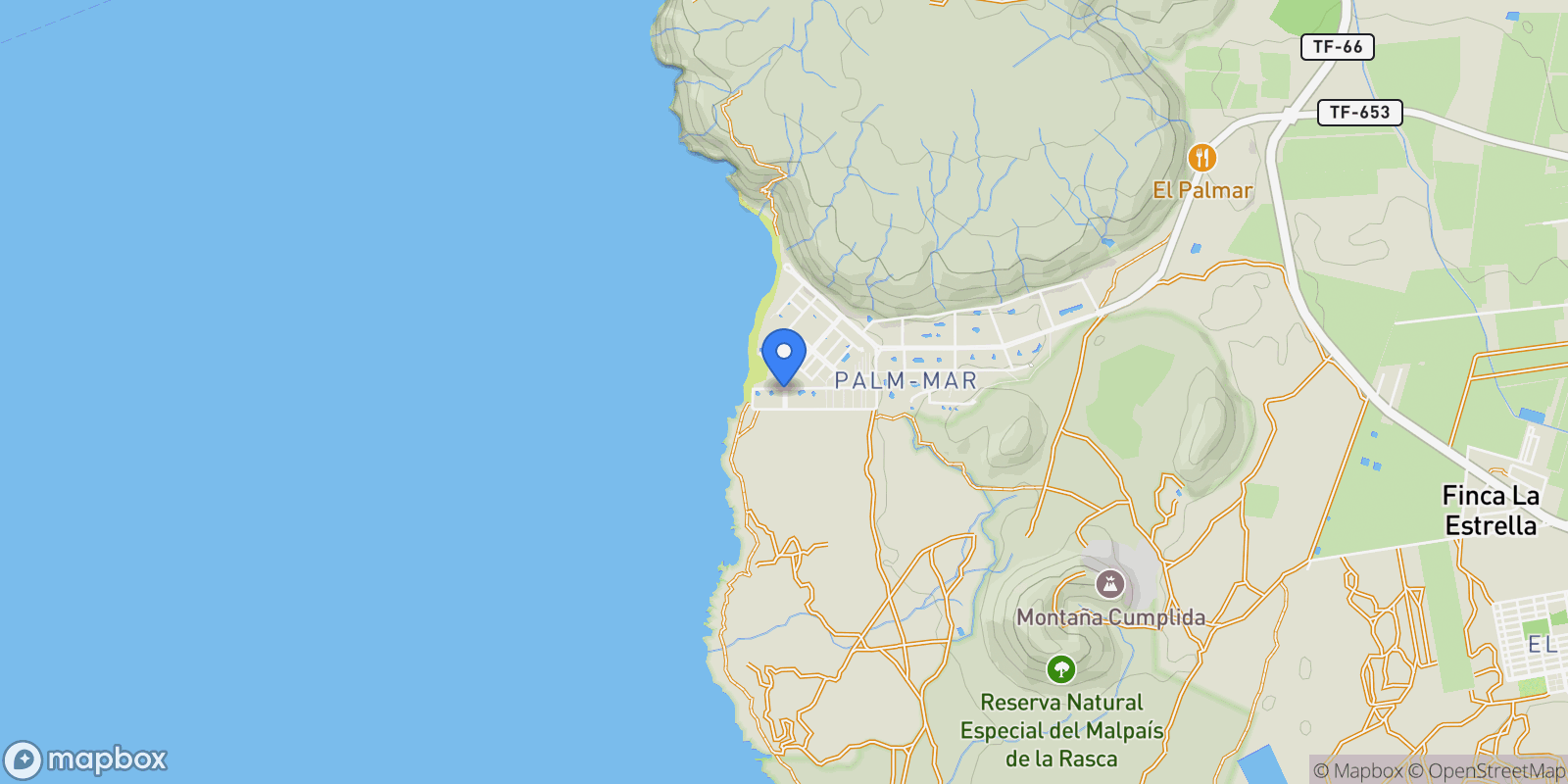 Map showing Palm Mar, Arona, Santa Cruz de Tenerife, Arona, Arona, Canary Islands, Spain.