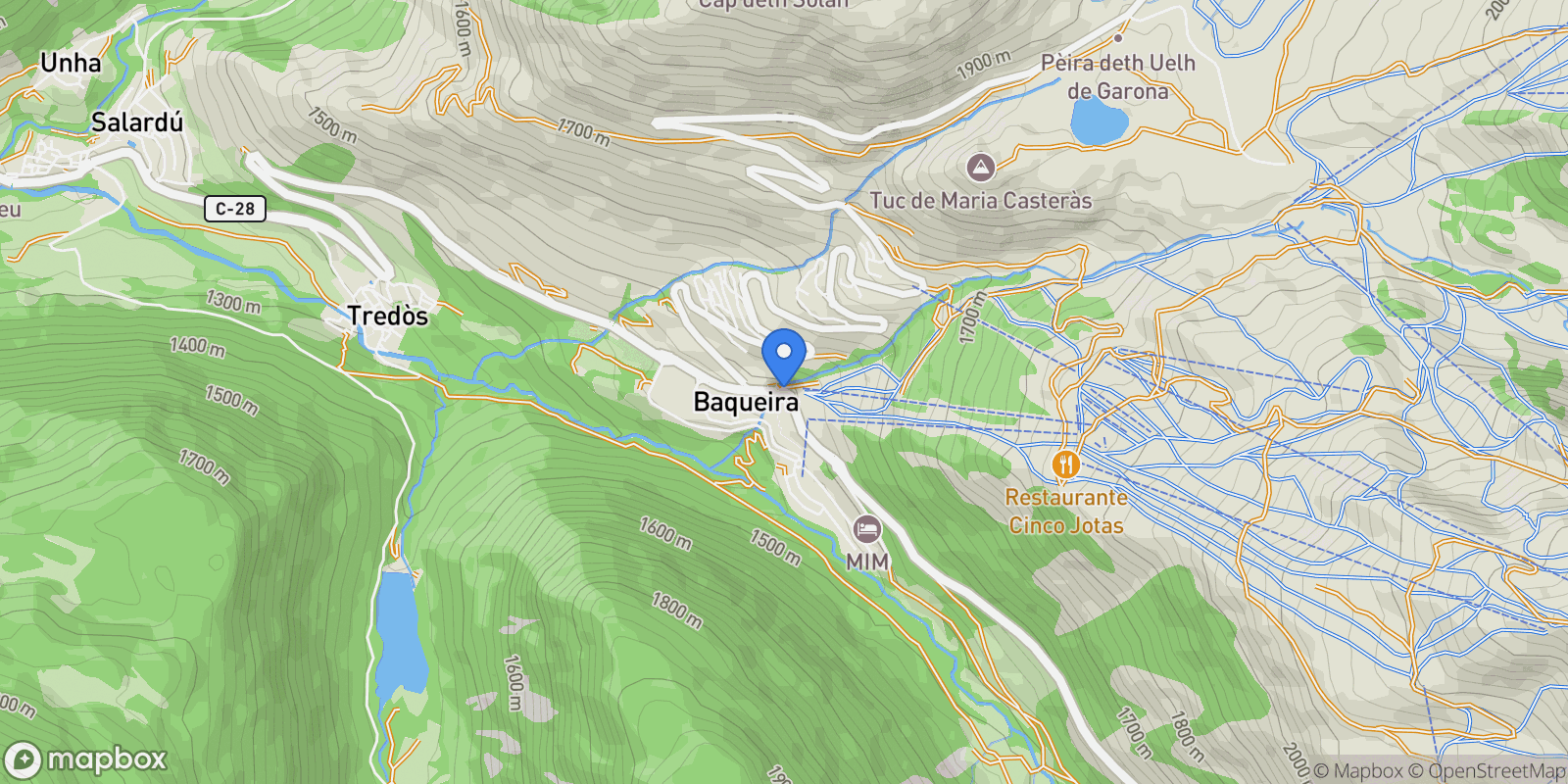 Map showing , Baqueira, Baqueira, Naut Aran, Catalonia.