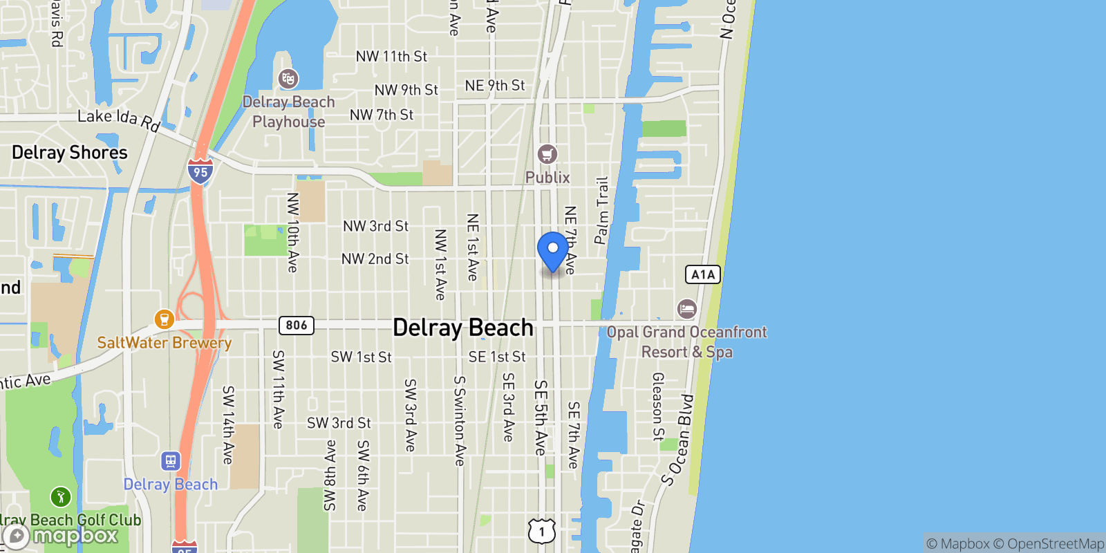 Map showing 150 NE 6th Avenue, Delray Beach, Florida, United States.