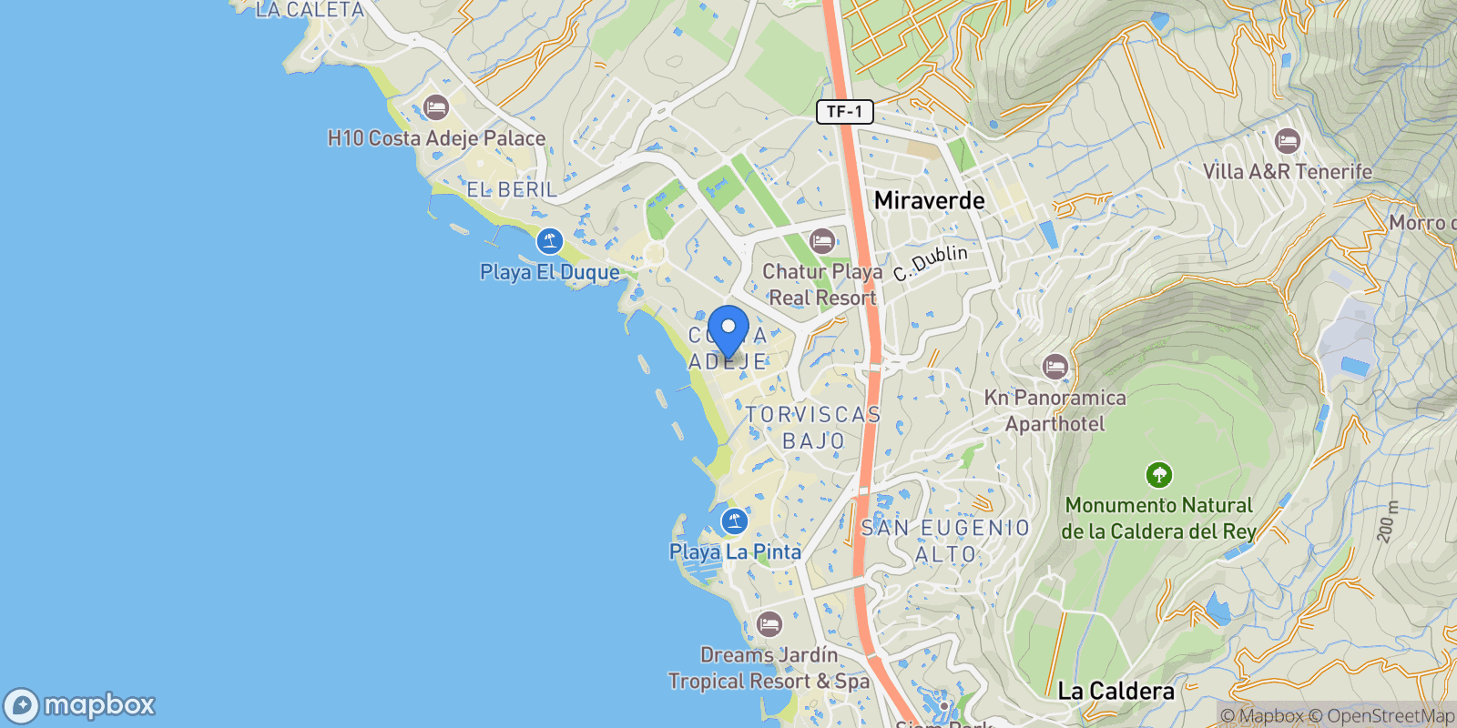 Map showing Fañabé, Adeje, Santa Cruz de Tenerife, Adeje, Costa Adeje, Adeje, Canary Islands.