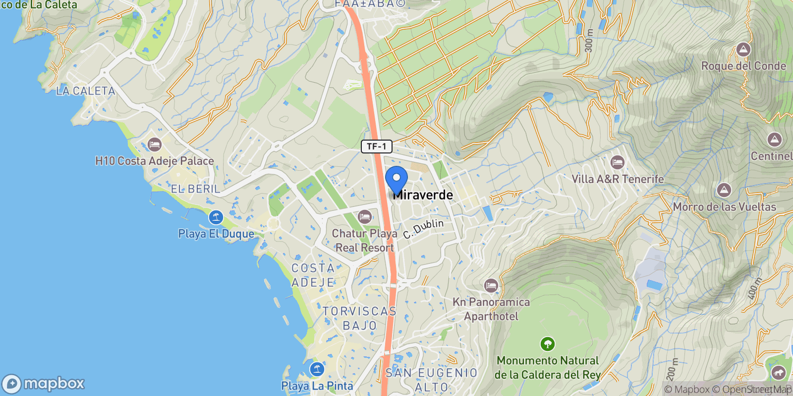 Map showing El Madroñal, Adeje, Santa Cruz de Tenerife, Adeje, Costa Adeje, Adeje, Canary Islands.