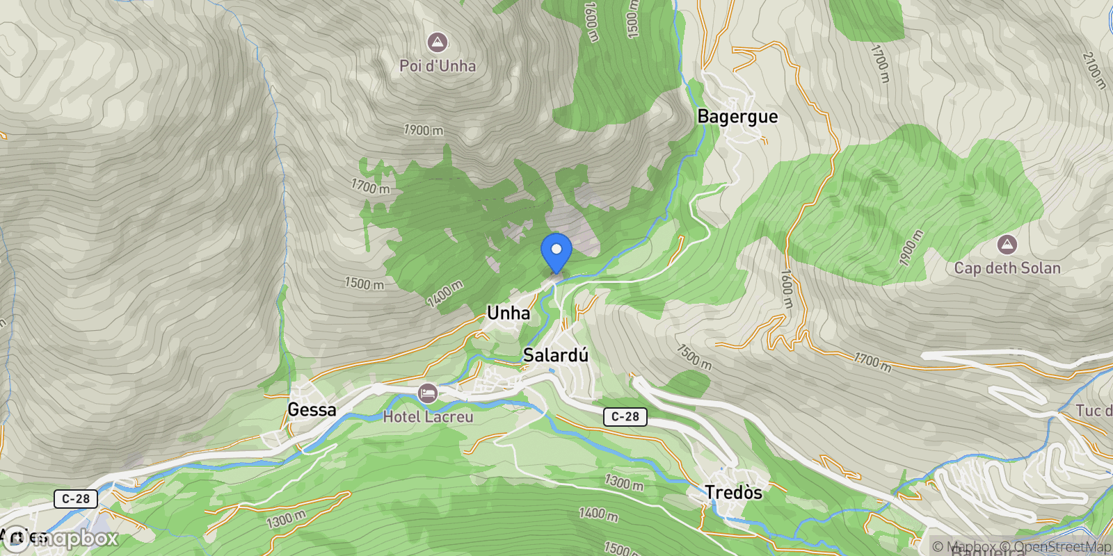 Map showing , Unha - Baqueira, Naut Aran, Catalonia, Spain.
