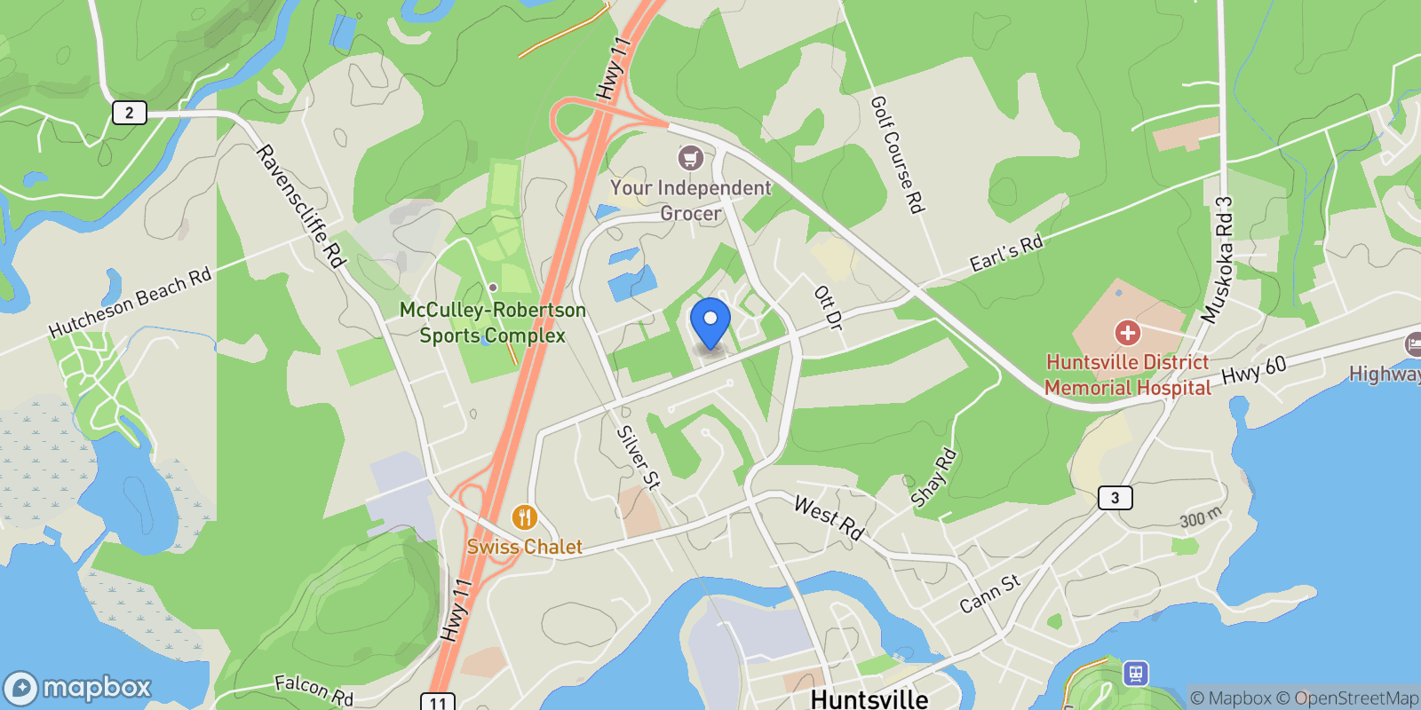 Map showing 18 Pine Needle Way, Huntsville, Ontario, Canada.