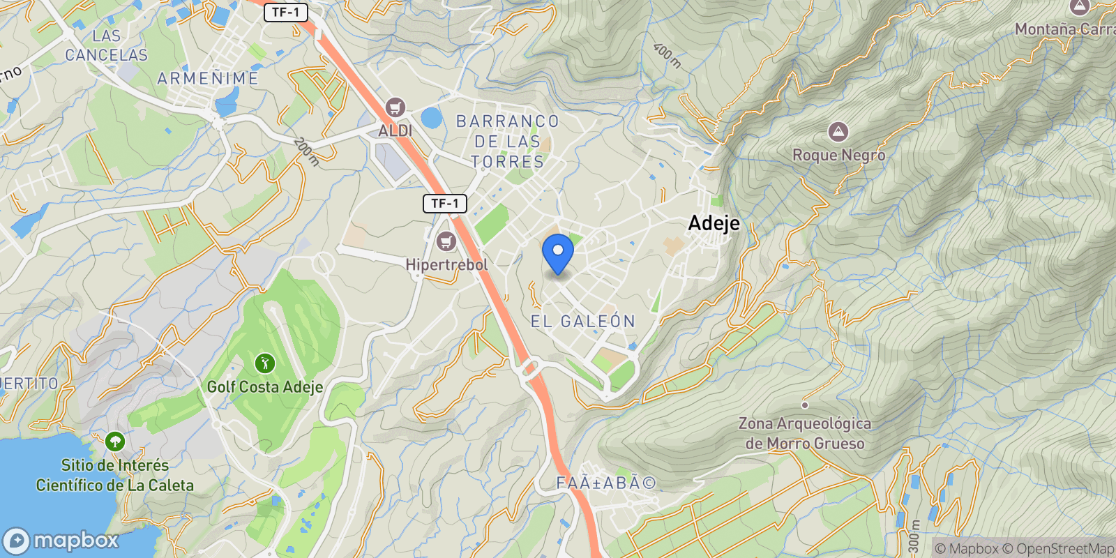Map showing El Galeon, Adeje, Santa Cruz de Tenerife, Adeje, Adeje, Canary Islands, Spain.
