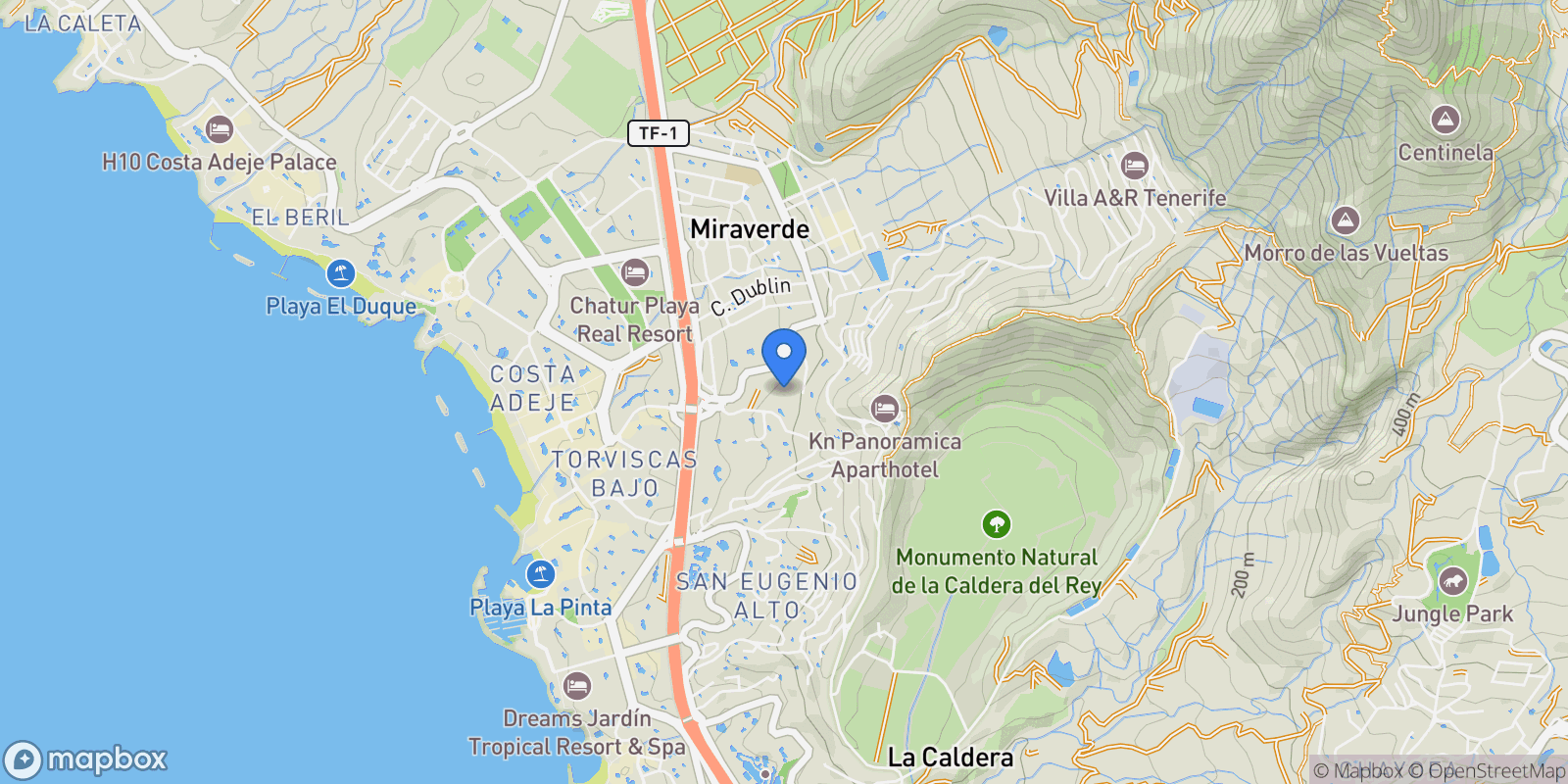Map showing El Madroñal, Adeje, Santa Cruz de Tenerife, Adeje, Costa Adeje, Adeje, Canary Islands.