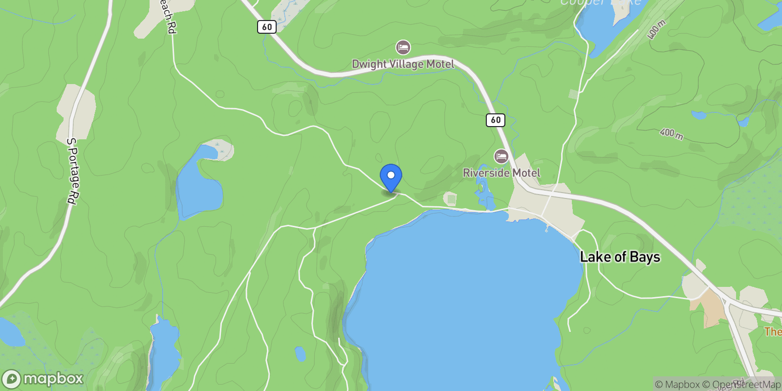 Map showing 1091 Dwight Beach Road, Huntsville, Ontario, Canada.