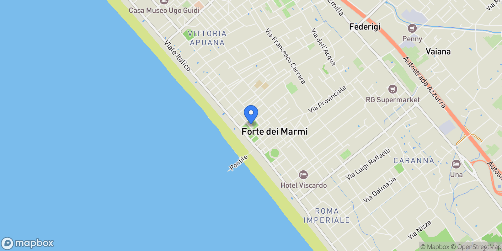 Map showing Forte dei Marmi, Tuscany, Italy.
