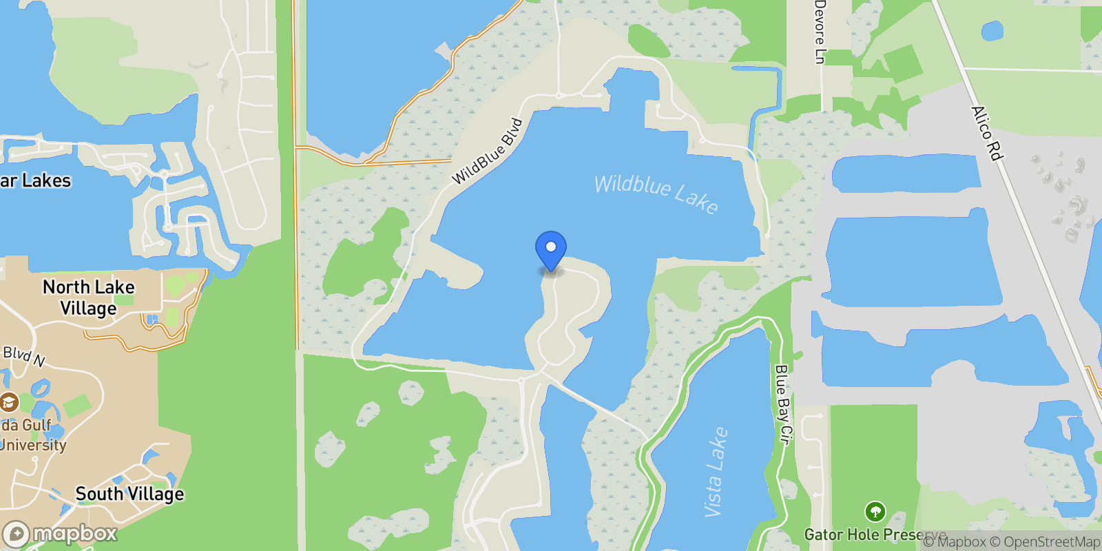 Map showing 18410 Blue Eye Loop, Miromar Lakes, Florida, United States.