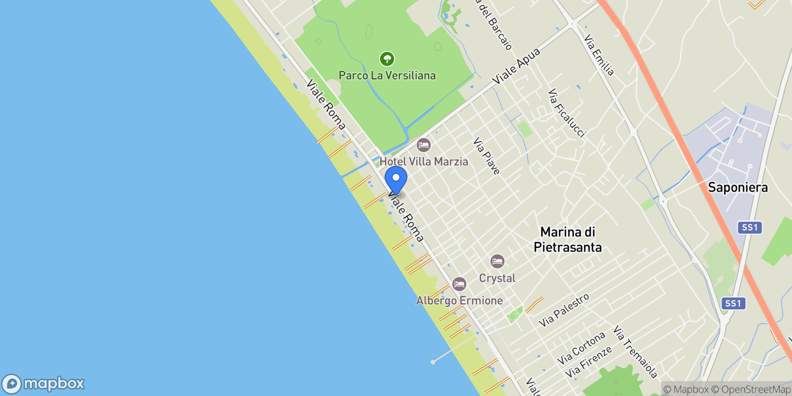 Map showing Marina di Pietrasanta, Tuscany, Italy.