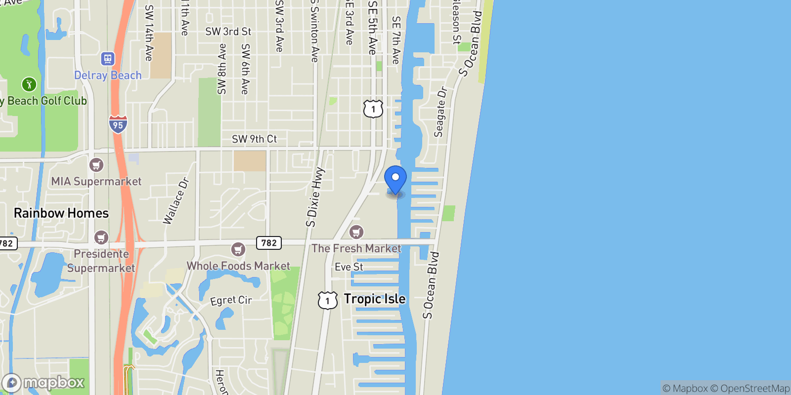 Map showing 1 Harbourside Drive, Delray Beach, Florida, United States.